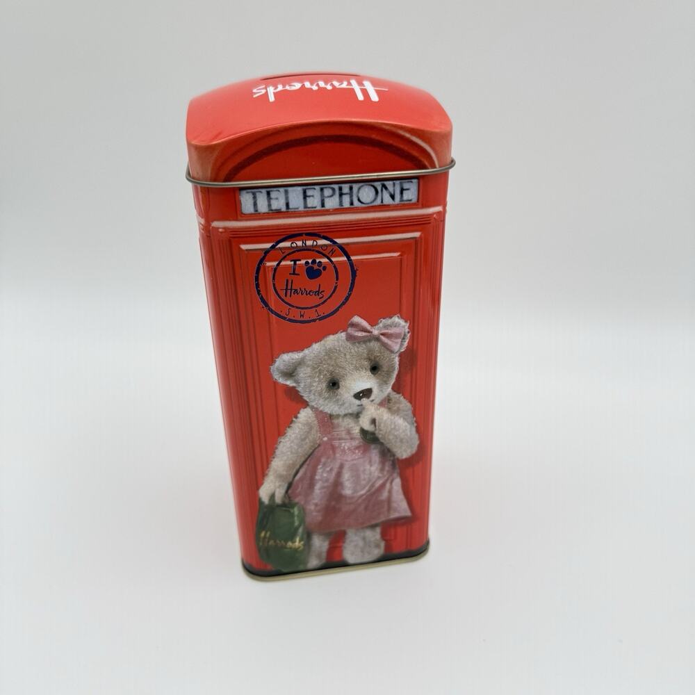 I Love Harrods Of London Tin Phone Booth Bear Bank